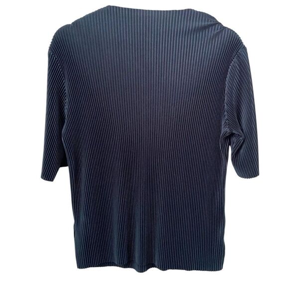 Dazy Ribbed High Neck Top in Metallic Blue Green Size Large - Picture 2 of 6